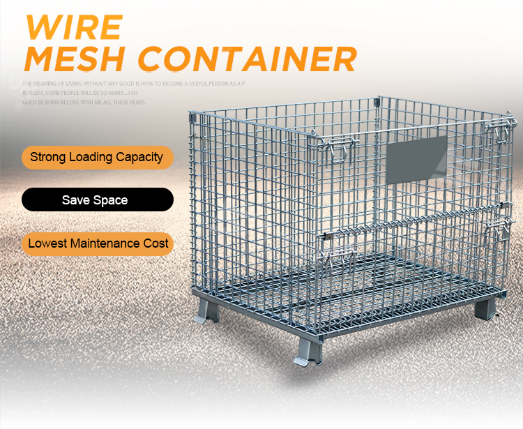 China factory galvanized metal folding cages folding container wire mesh container stackable caged pallet with plastic board