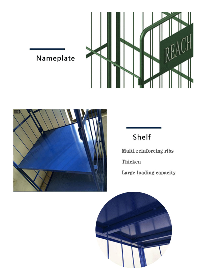 High Quality Warehouse Safety Supermarket Cargo Storage Steel Zinc Wire Mesh Roll Cage Pallet Trolley