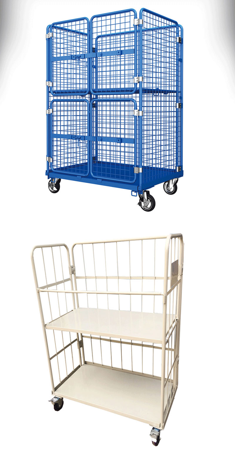 High Quality Warehouse Safety Supermarket Cargo Storage Steel Zinc Wire Mesh Roll Cage Pallet Trolley