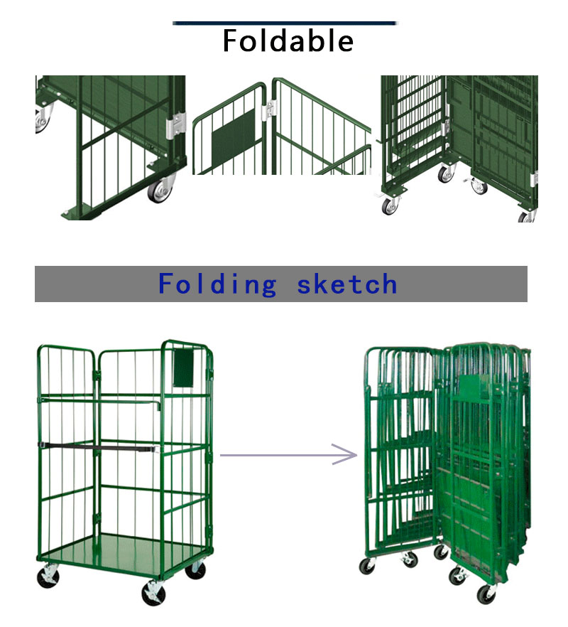 High Quality Warehouse Safety Supermarket Cargo Storage Steel Zinc Wire Mesh Roll Cage Pallet Trolley