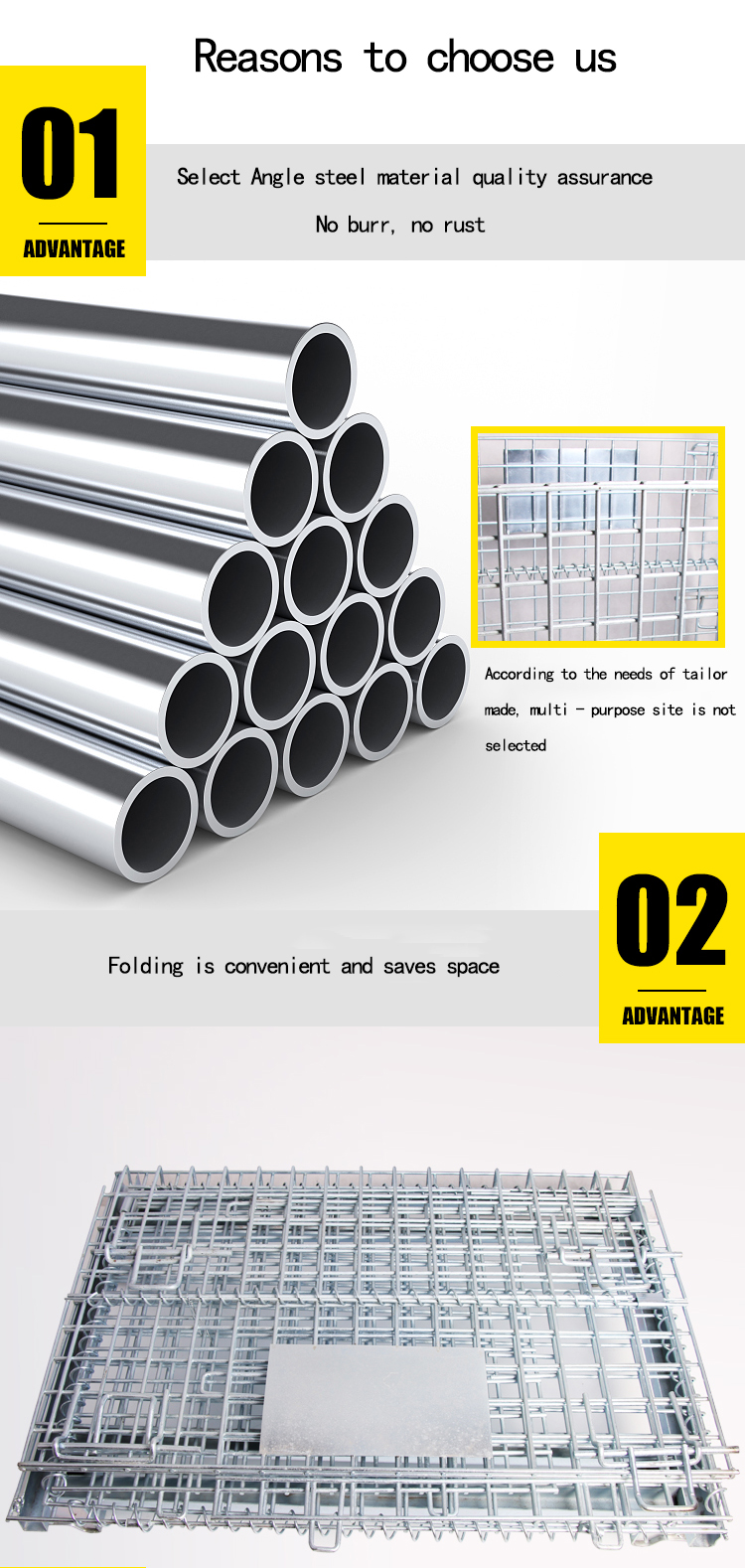 Industrial Foldable Stain Steel Pallet Box Collapsible Wire Mesh Container Stackable Metal Storage Cage For Warehouse
