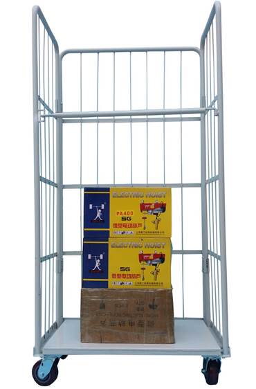 A robust Atrolley roll container in a warehouse setting, loaded with goods.