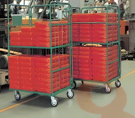 Two Atrolley roll containers in a warehouse