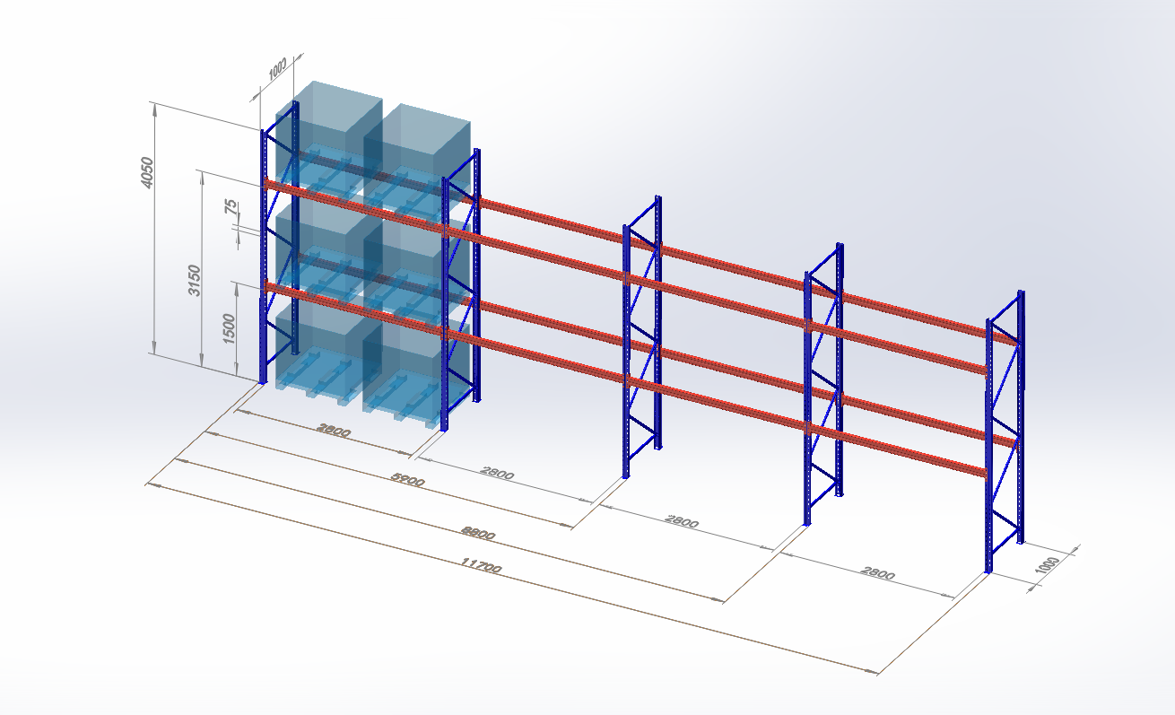 A diagram of the custom pallet racking system designed by Steelpallet.