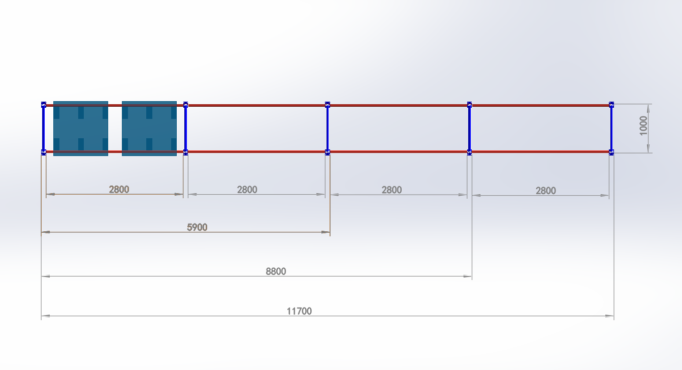 A detailed schematic of a three-level pallet racking system.