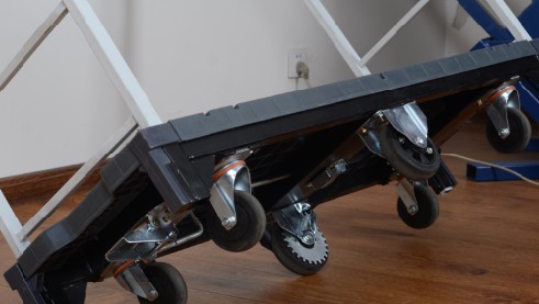 Detailed view of the u boat trolley's reinforced deck and casters
