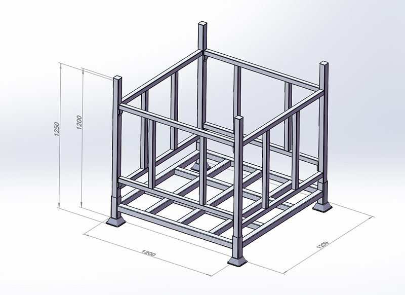 A modular full-enclosure post pallet system with base, post frames, and guardrails.