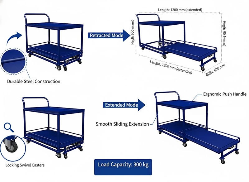 two tier cart on wheels diagram