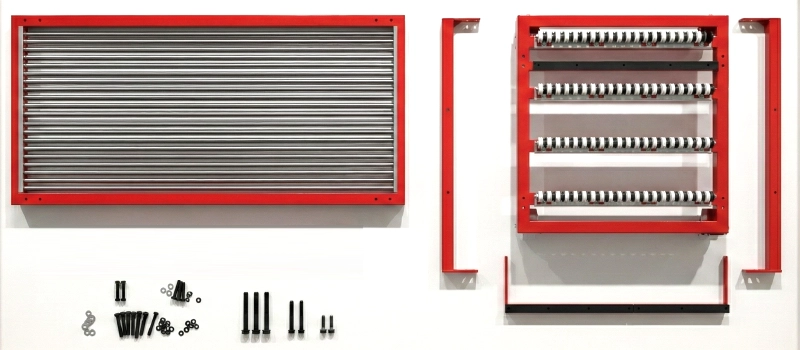 Flat-pack knock-down glazing shop rack components ready for shipping