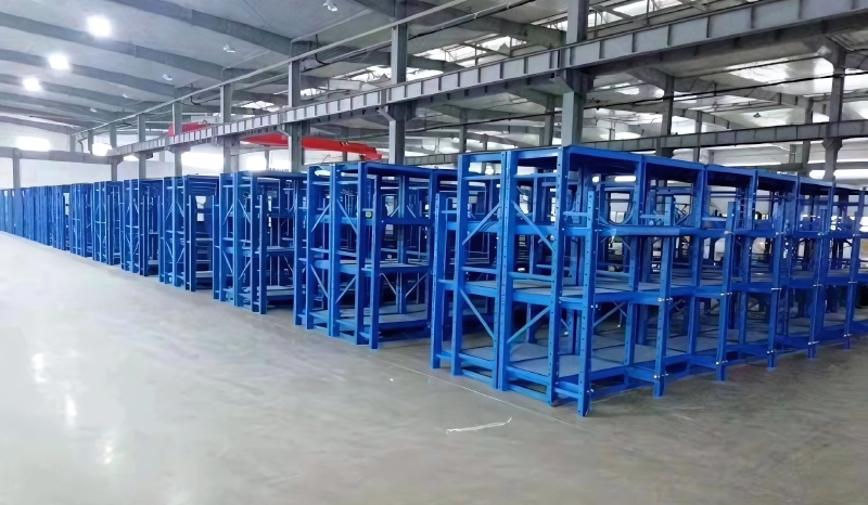 die rack storage showing hundreds of organized racks in a large facility