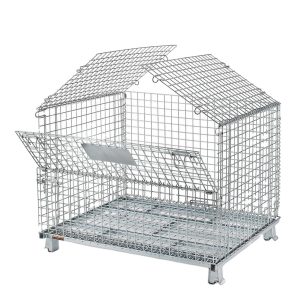 Steel Mesh Container Steel Pallet Cage Wire Storage Cage with Rollers