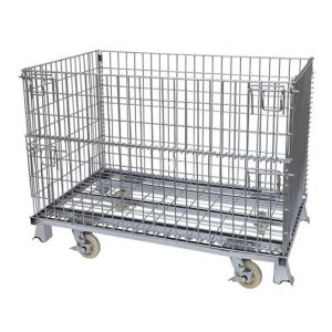 Galvanized Wire Mesh Container Foldable metal rolling Storage Cage