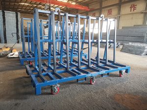 How can a mobile float glass storage system reduce downtime for a CNC cutting table in a double glazed units factory?