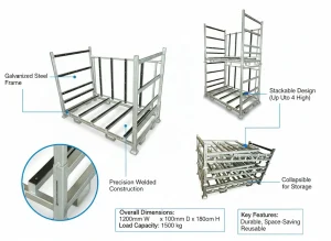 Stackable metal pallet for fragile sheet materials
