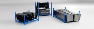 Irregular shape metal part stacking bins